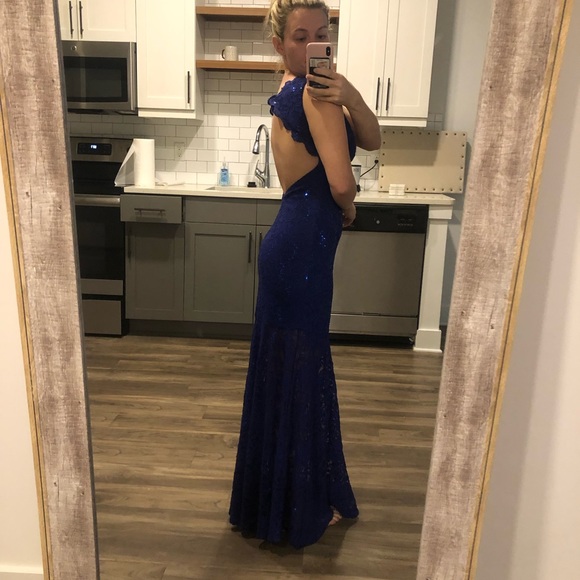 Winter Black-Tie Blue Sequin Evening Gown - Picture 6 of 7